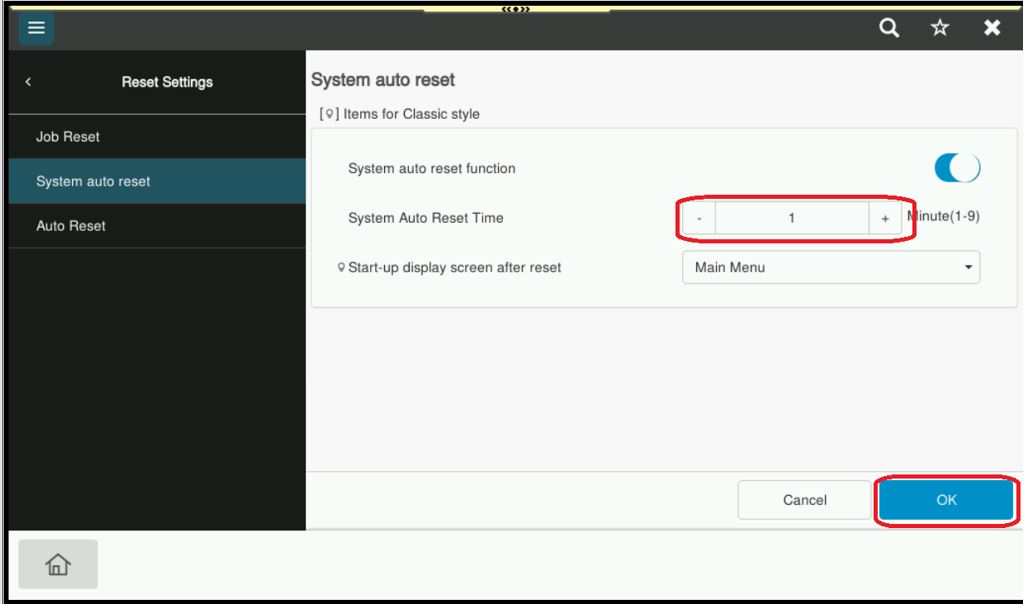 How to adjust authentication auto logout timer Konica Minolta+ Assist