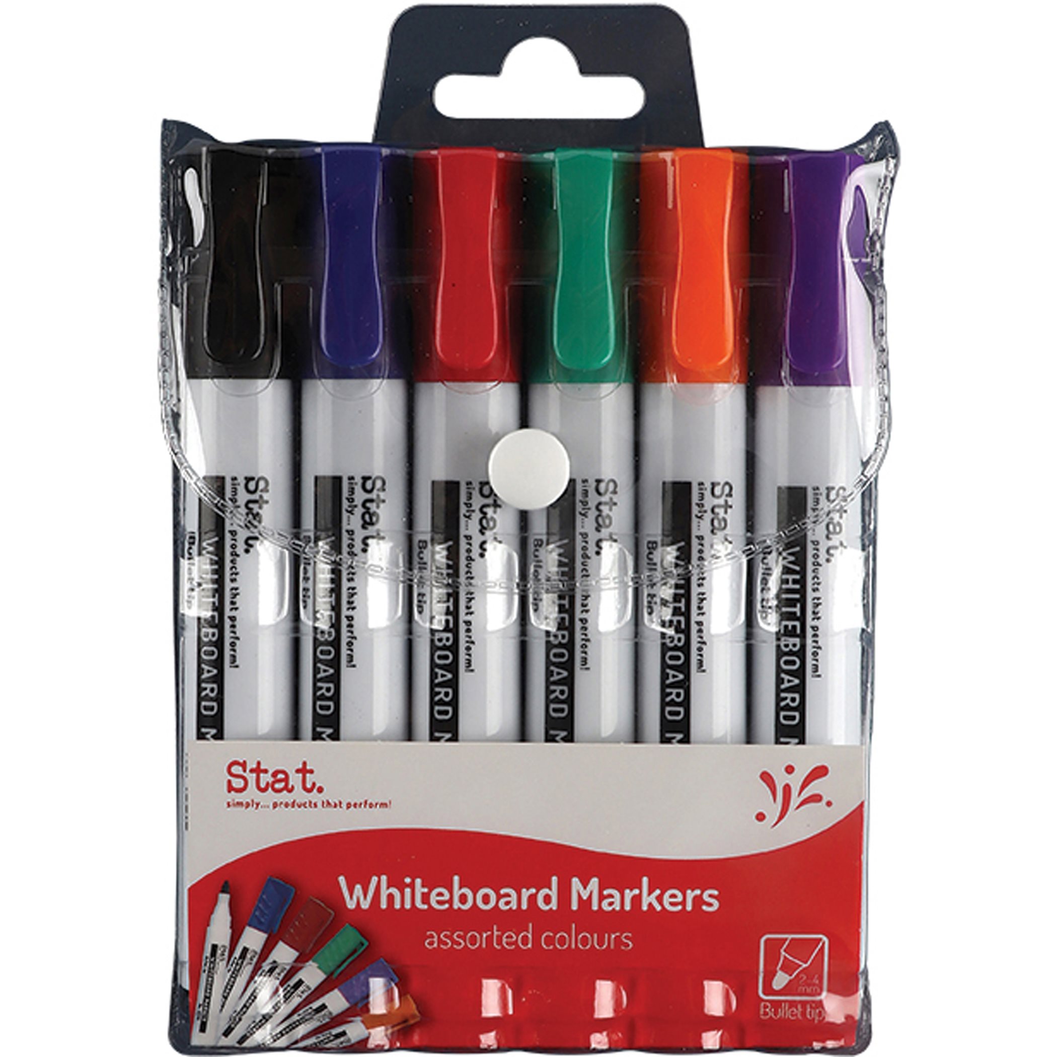 Stat Whiteboard Markers Bullet 2.0mm Assorted Wallet of 6 Asterix