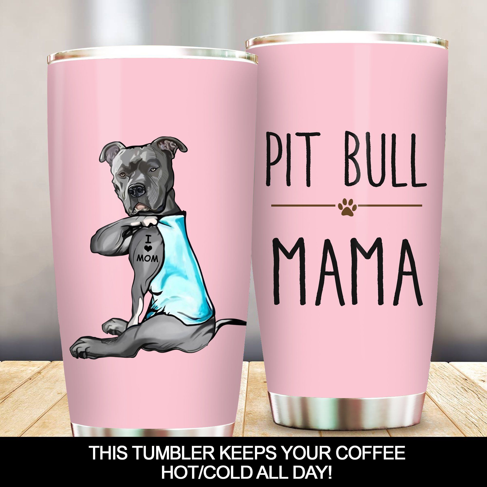 Pit Bull Mama Pink Cute Stainless Steel Tumbler Konosbog