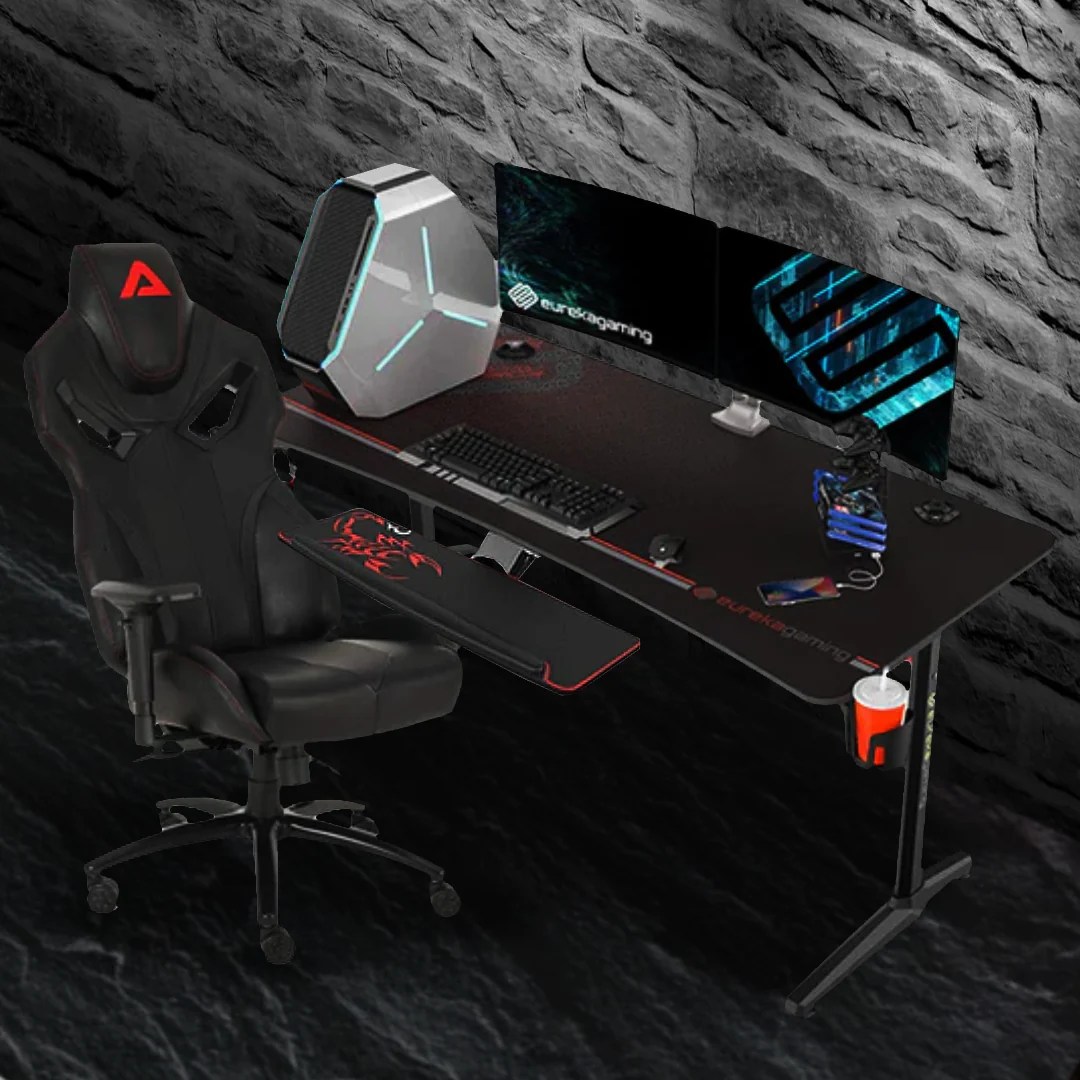 Eureka Gaming Table GIP 60 In With Luxury Gaming Chair, Keyboard Tray