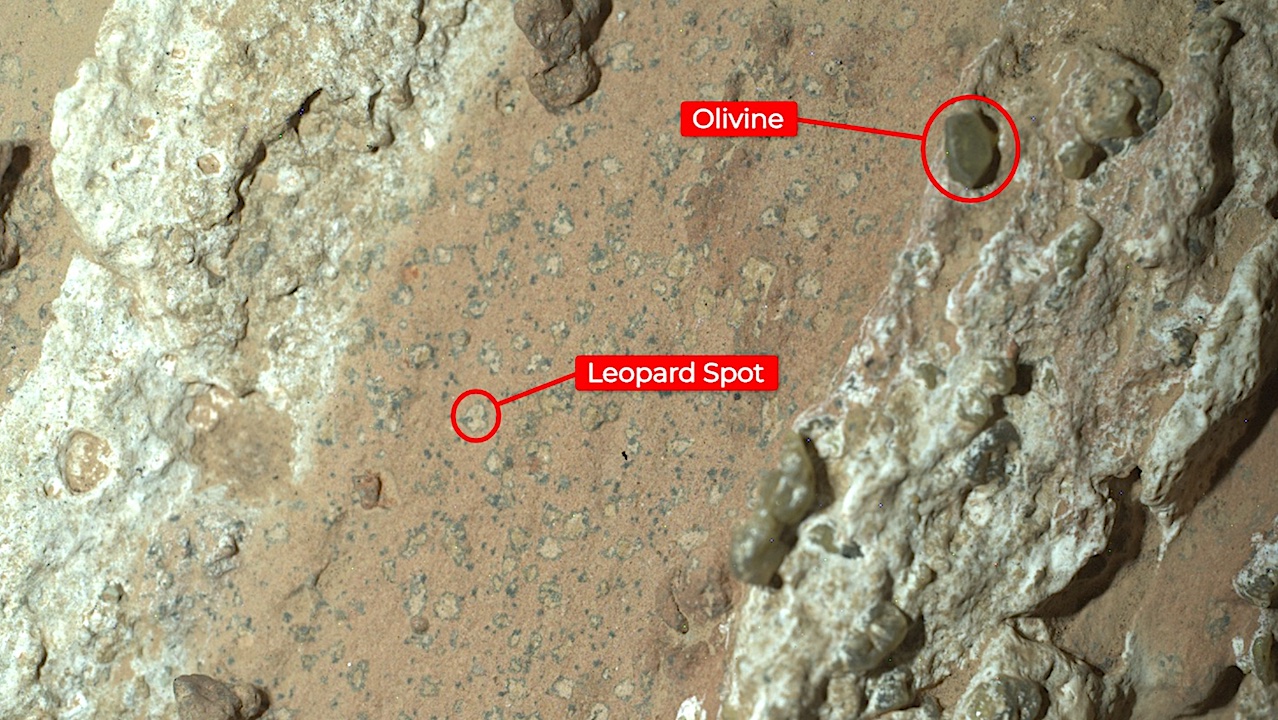 Mars Perseverance Rover Observes Red Rocks With Green Spots at