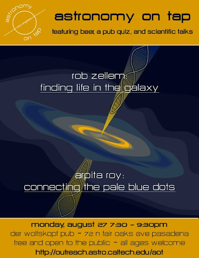 Astronomy on Tap flyer with active galaxy