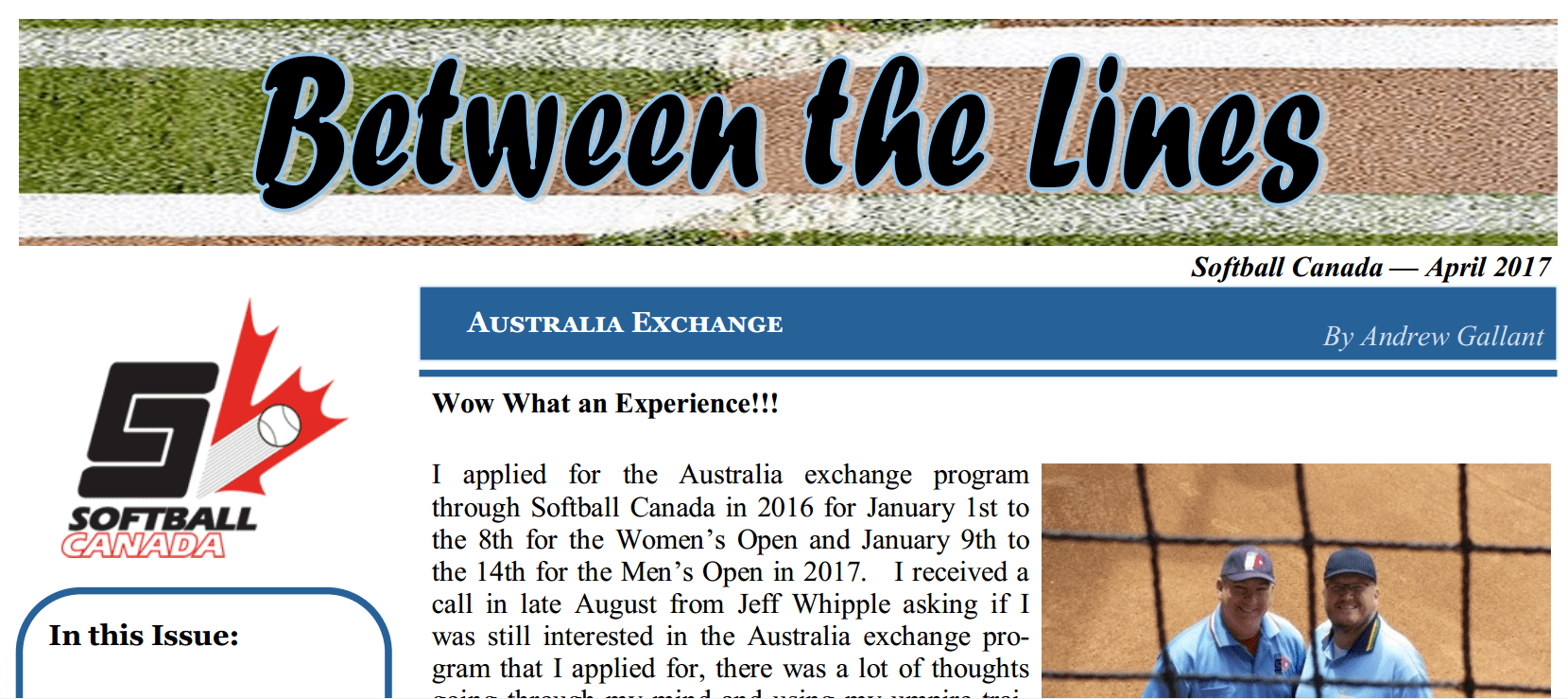 Between The Lines April 2017 Alberta Softball Umpires Association