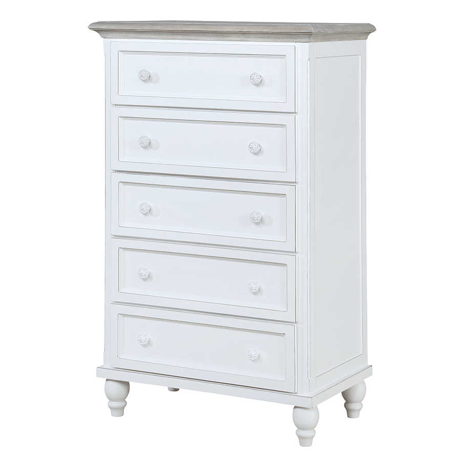 Tradewinds Five Drawer Dresser In Antique White And French Grey A