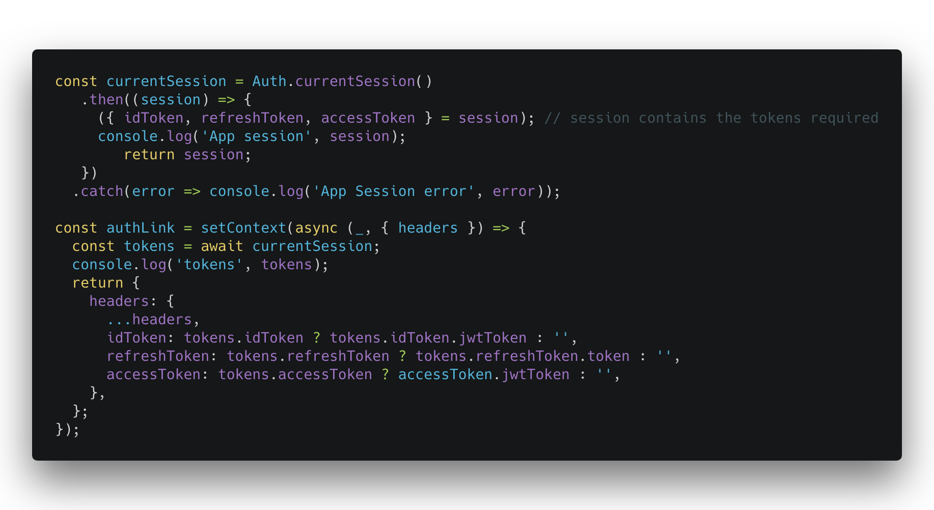 Apollo Client GraphQL Authentication with AWS Cognito Async HK