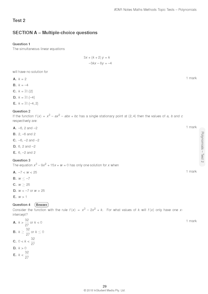 VCE Maths Methods Units 3&4 Topic Tests ATAR Notes