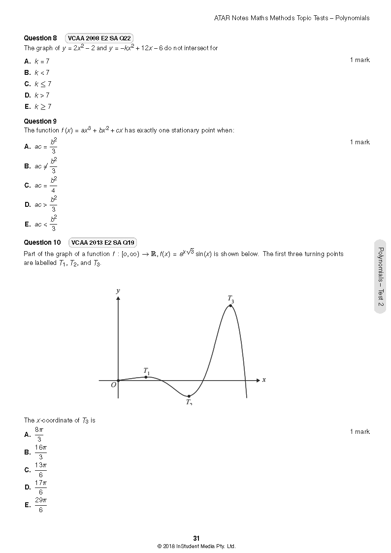 VCE Maths Methods Units 3&4 Topic Tests ATAR Notes