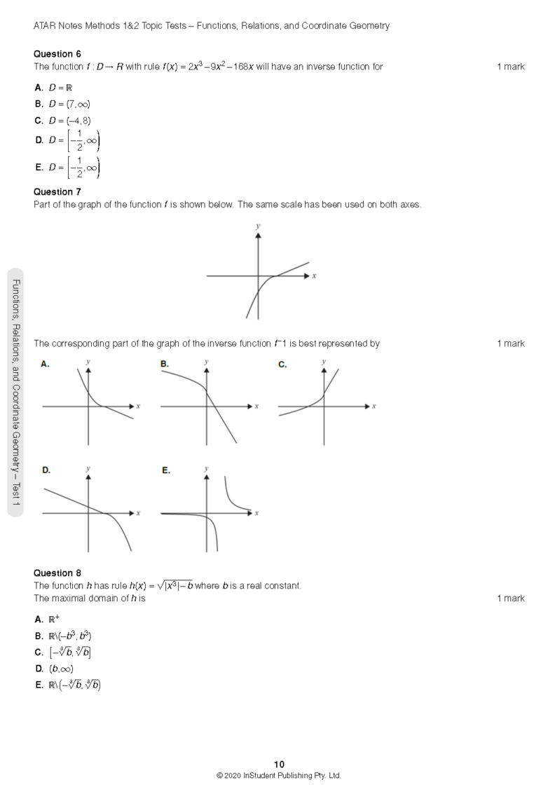 VCE Maths Methods Units 1&2 Topic Tests ATAR Notes