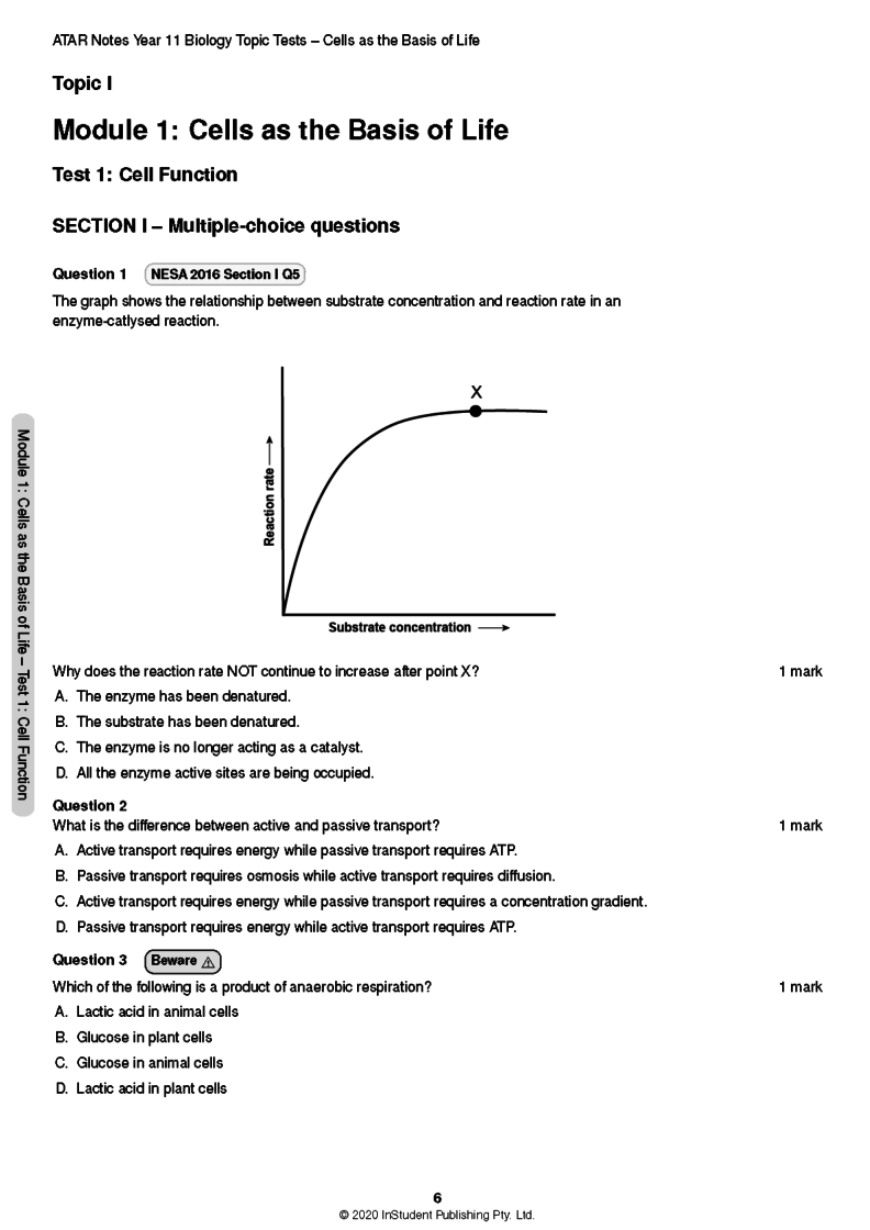 HSC Year 11 Biology Topic Tests ATAR Notes Study Guides