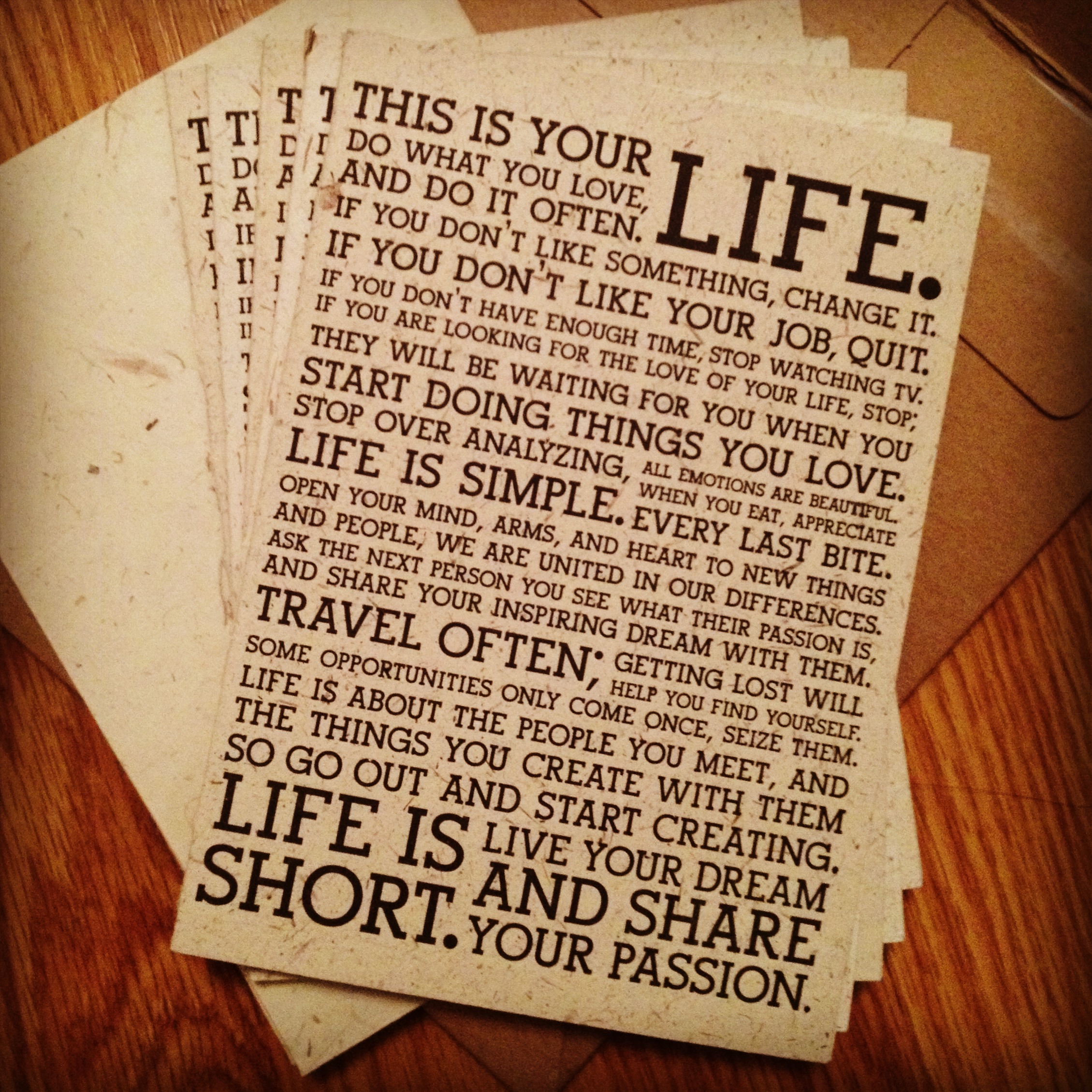 This Is Your Life 〜これはあなたの人生です〜 | 千葉(習志野・船橋・市川）津田沼・銀座のプリザーブドフラワーとポーセラーツの教室 これはあなたの人生だ」Holstee社マニフェストのポストカードをプレゼントします｜アットカフェ