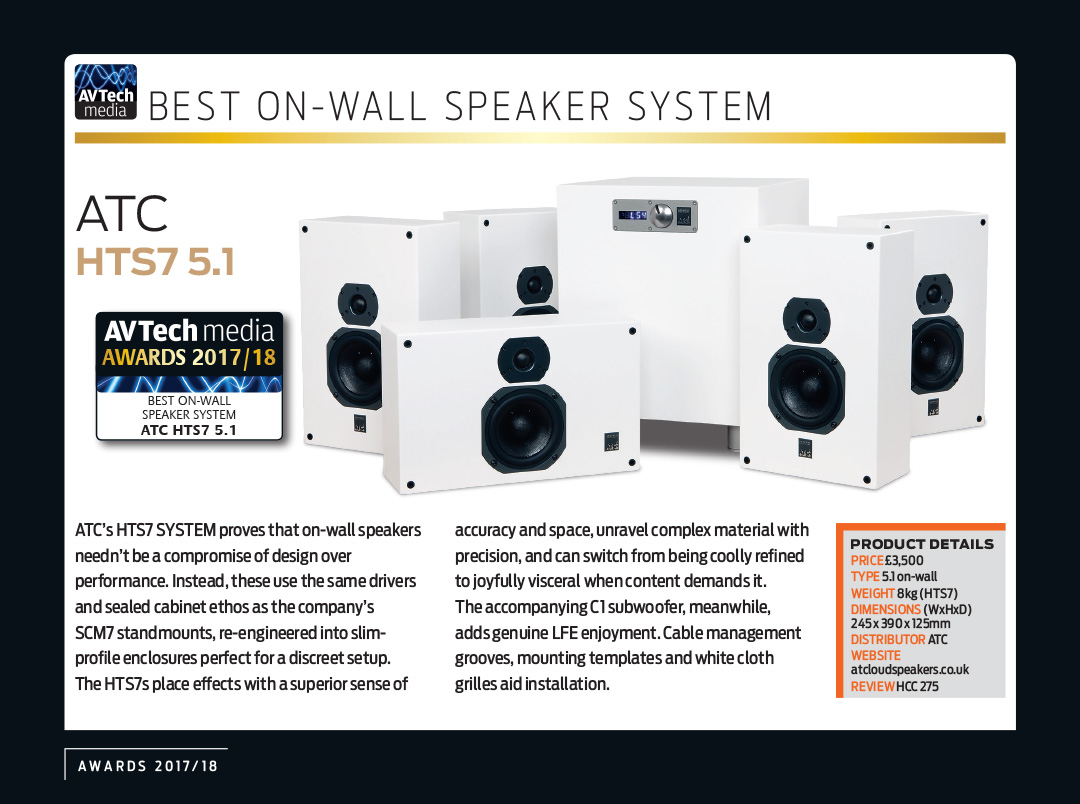 HTS7 5.1 Wins AV Tech Media Award for Best OnWall Speaker System ATC