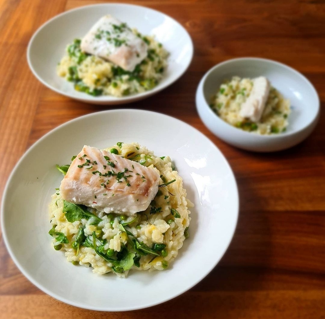 Cod, courgette, pea and rocket risotto At Dad's Table
