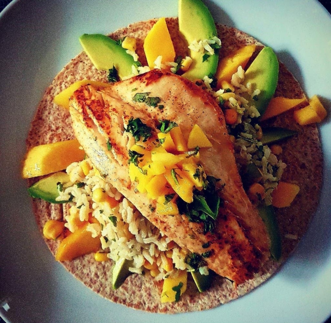 Mexican Sea Bass, Mango, Avocado and Wholegrain Rice At Dad's Table