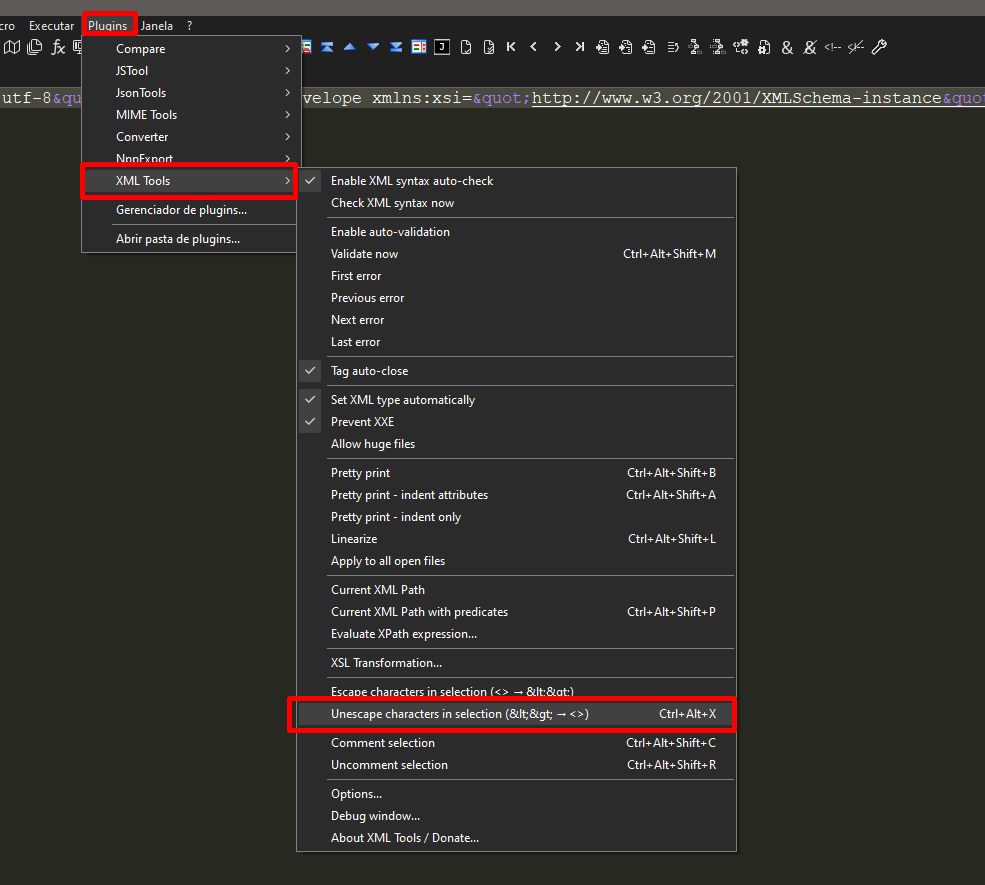 Como formatar XML usando Notepad++ com o XML Tools Central de Atendimento