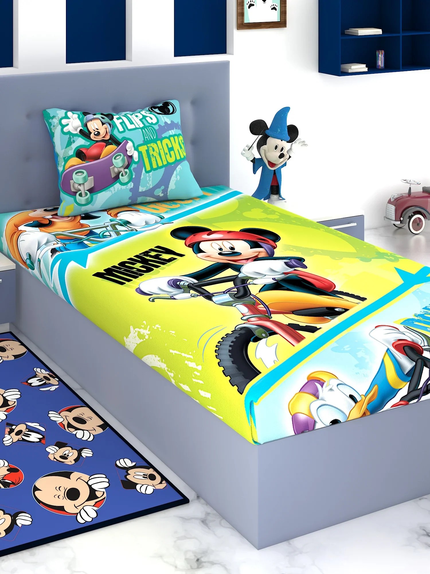 Disney Mickey Mouse Flips & Tricks Cotton Single Bedsheet Set Athom