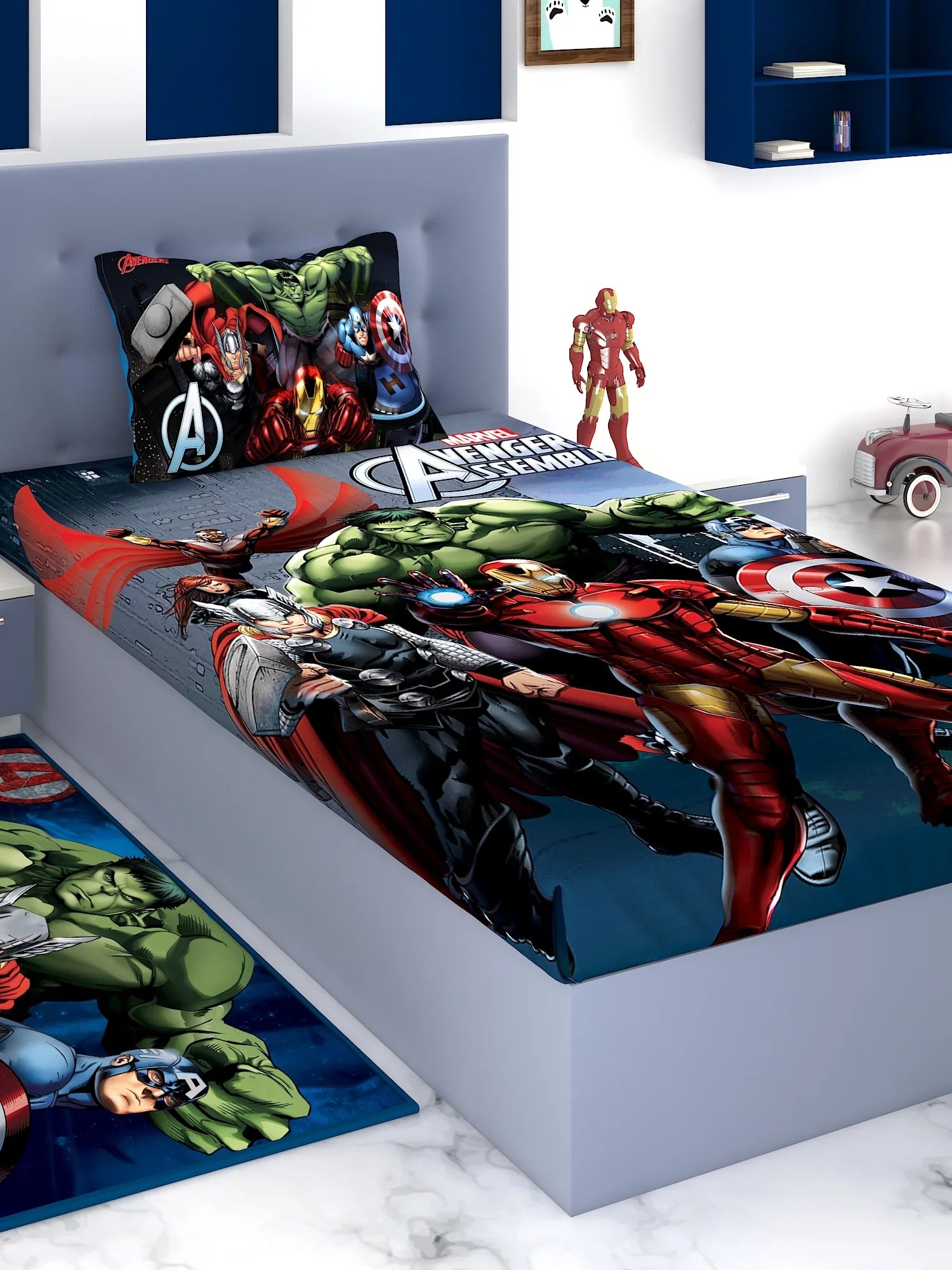 Marvel Avengers Assemble Blue Cotton Single Bedsheet Set Athom Living