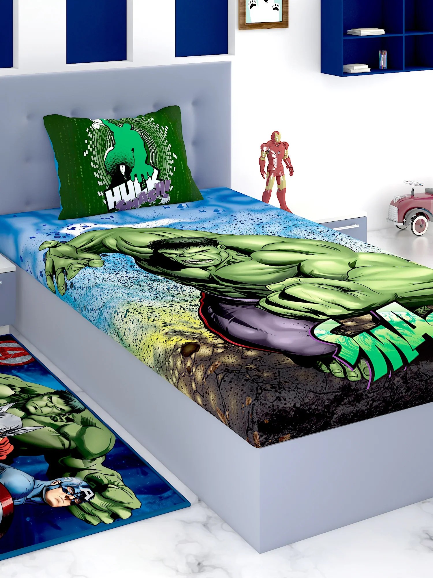 Marvel Avengers Hulk Smash Cotton Single Bedsheet Set Athom Living