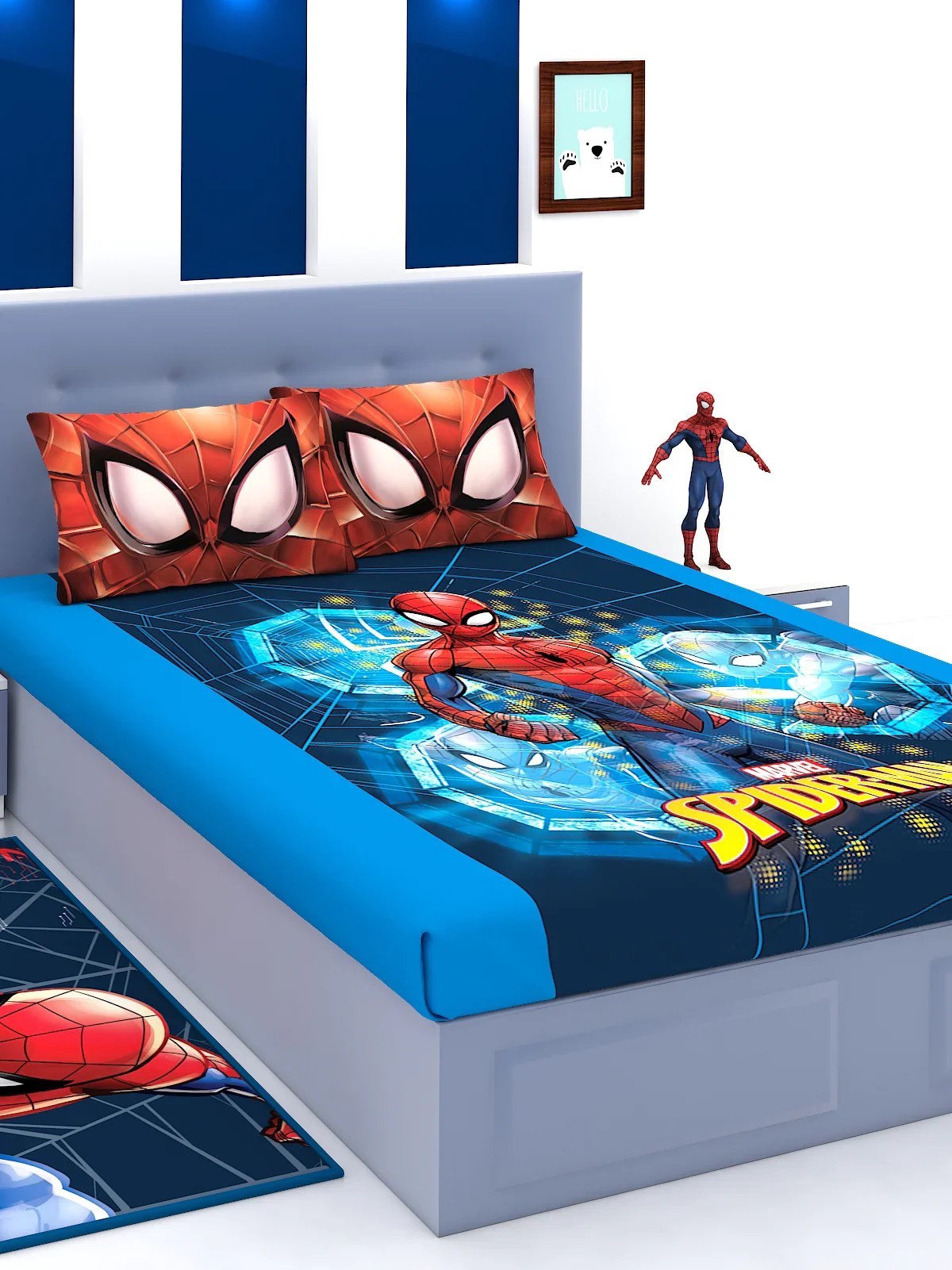 Marvel Spiderman Blue & Red Cotton Double Bedsheet Set King Size