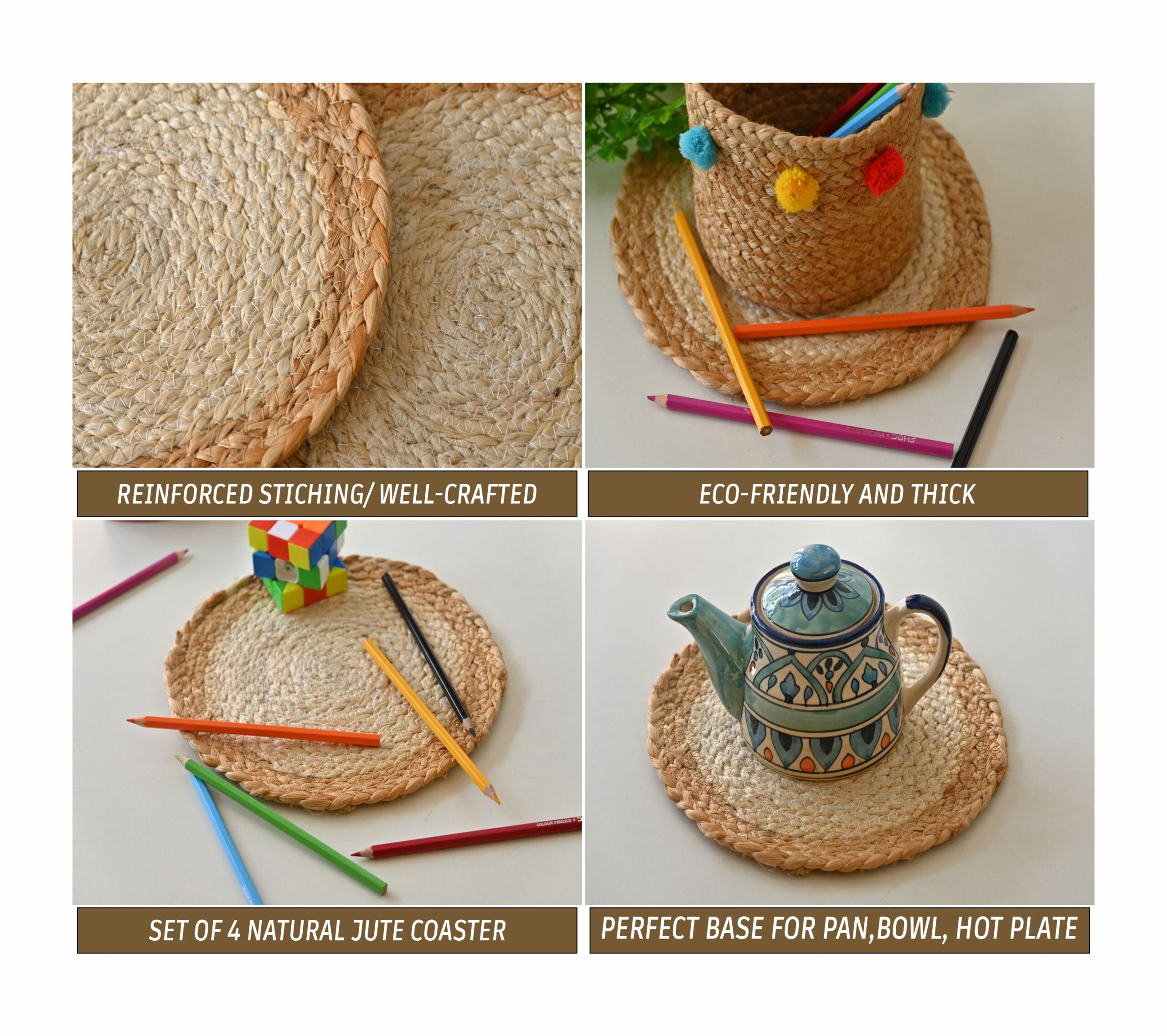 Jute Cup Coaster Dining Table Placement Beige and White Aticue Decor