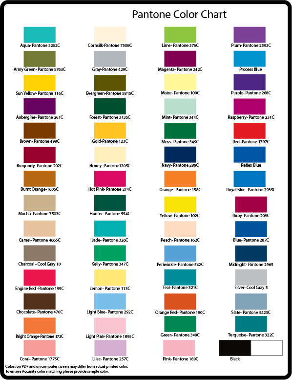 Basic Pantone Color Chart Atkins Curling Supplies & Promo