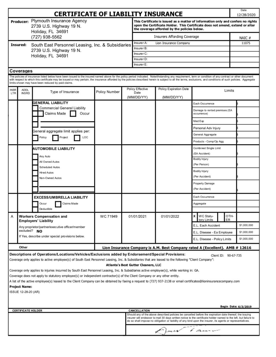 Atlanta's Best Gutter Cleaners Insurance