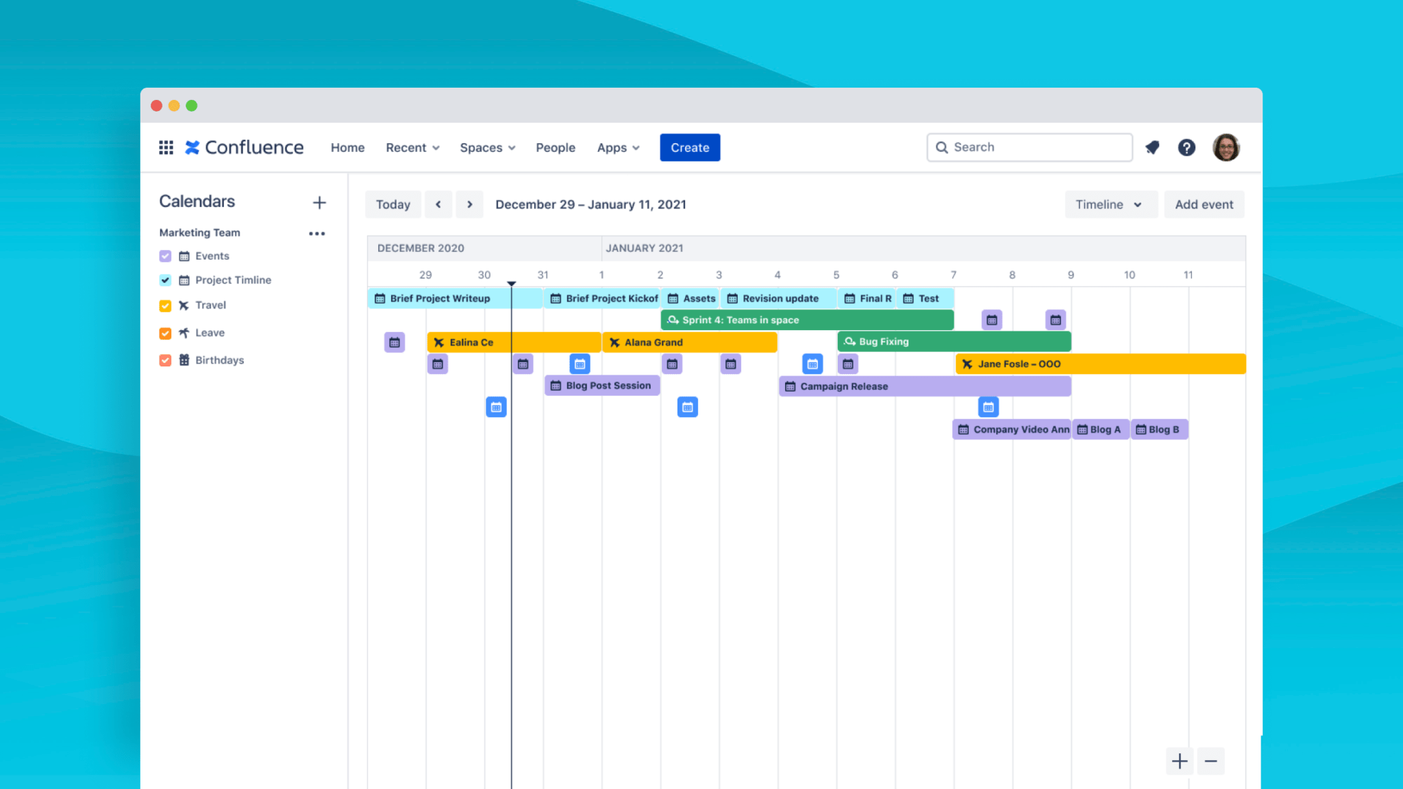 Manage your email marketing calendar with Confluence, Team Calendars