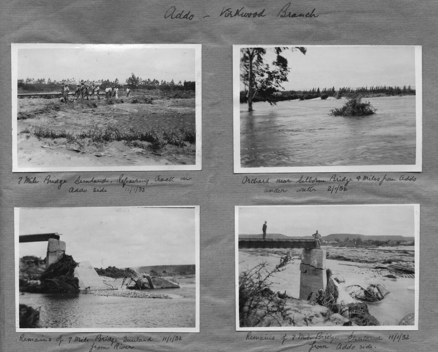 Kirkwood district, January 1932. Four photographs of flood damage on