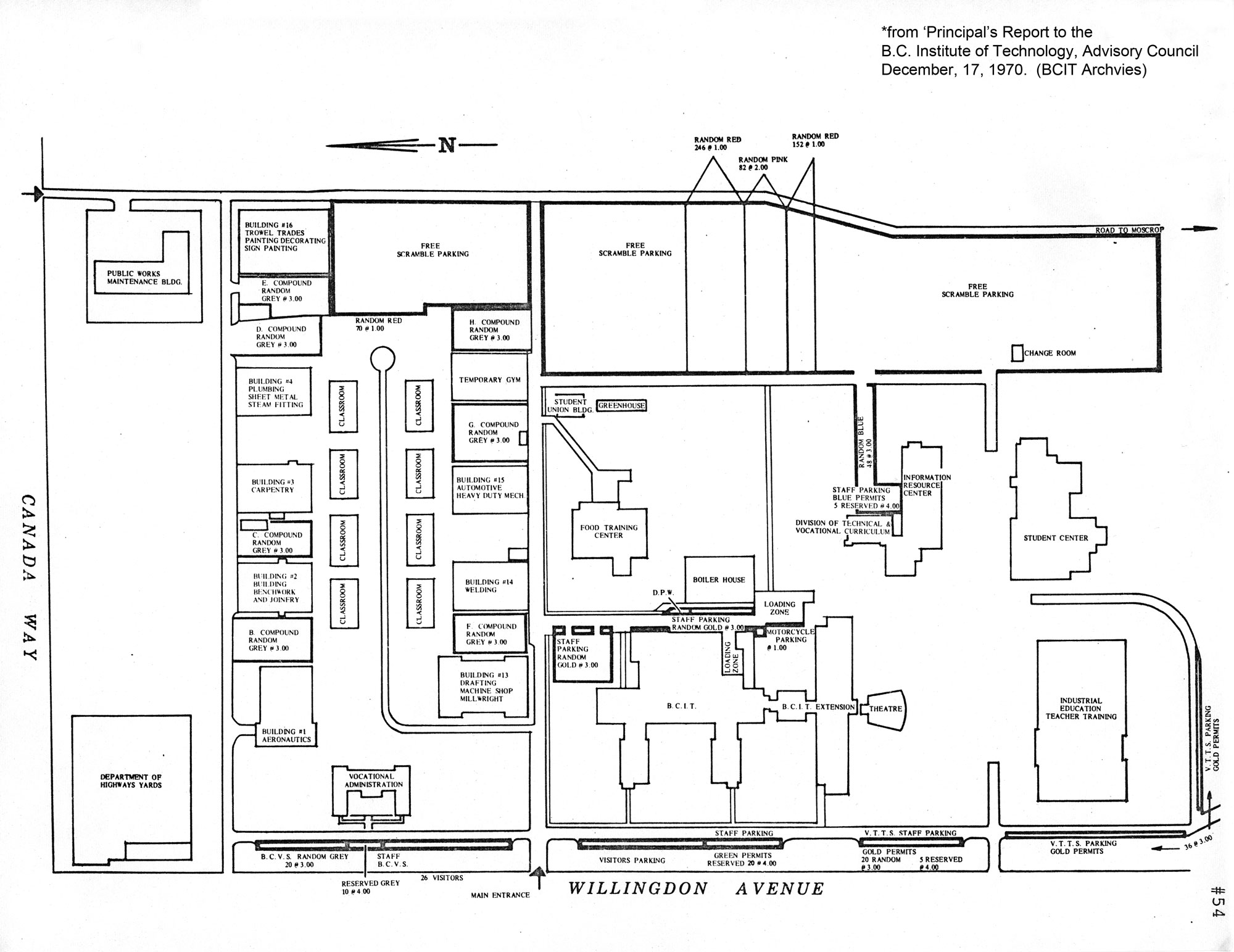 BCIT campus map, December 17, 1970 Archives & Special Collections