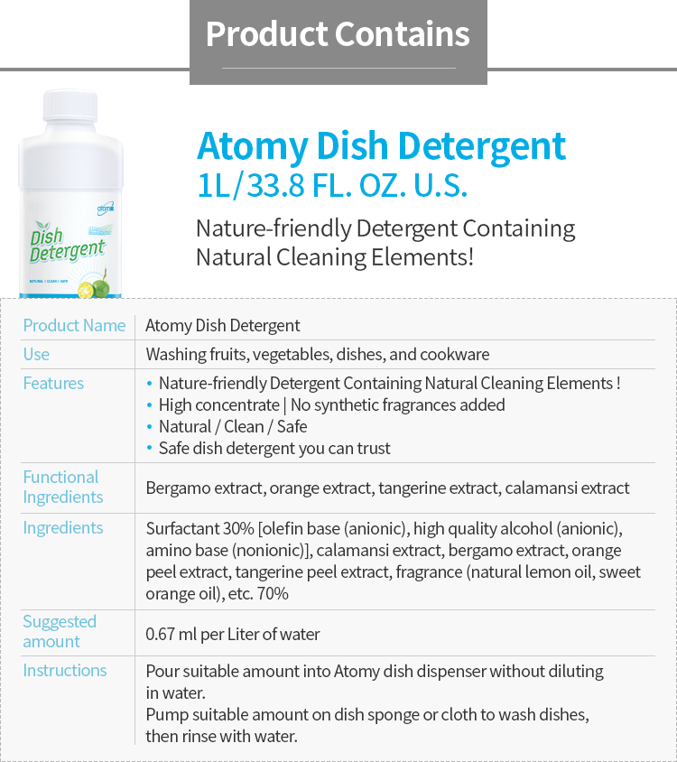 Buy Atomy Natural Dishwashing Liquid Detergent Soap Safe for Dishes