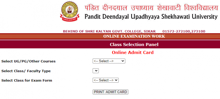 Shekhawati University Admit Card 2021 PDUSU BA B.Sc MA 1st, 2nd