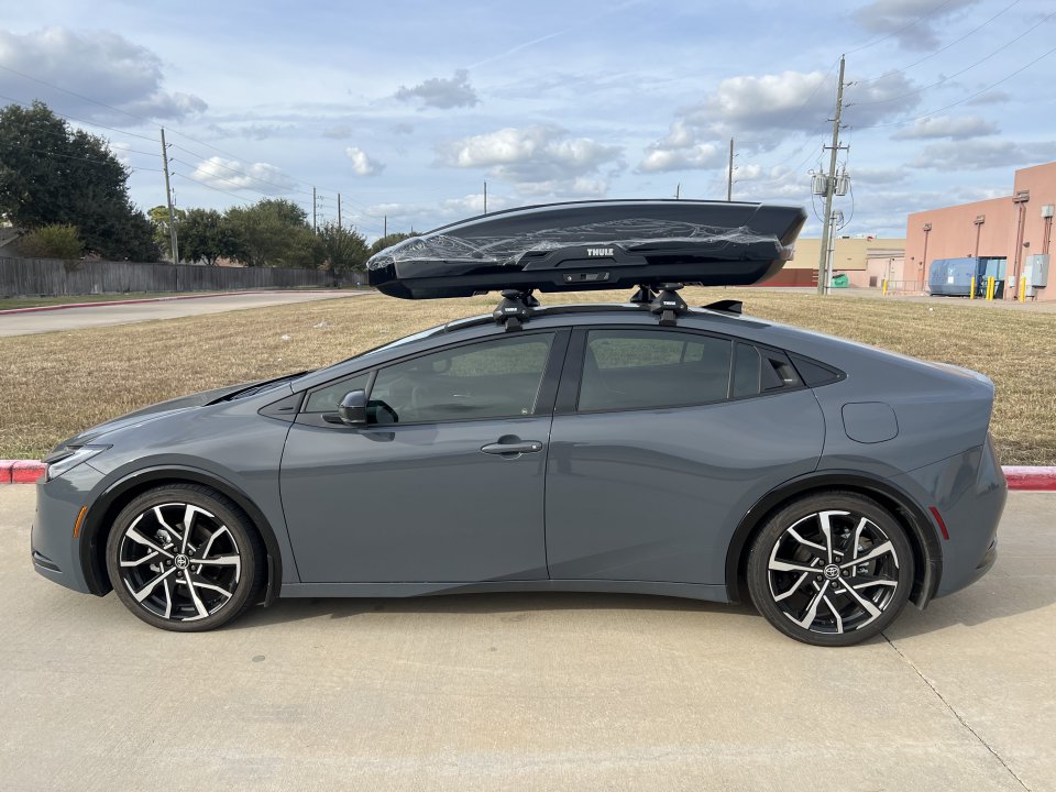 Prius Prime with Fixed Glass Roof Thule Rack and Box PriusChat