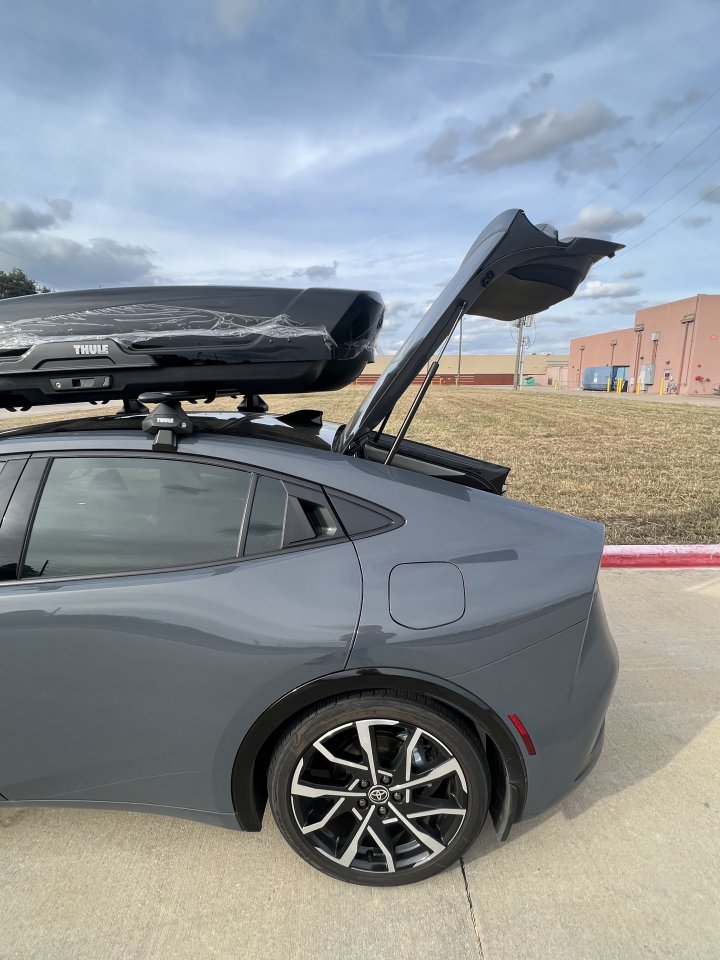 Prius Prime with Fixed Glass Roof Thule Rack and Box PriusChat