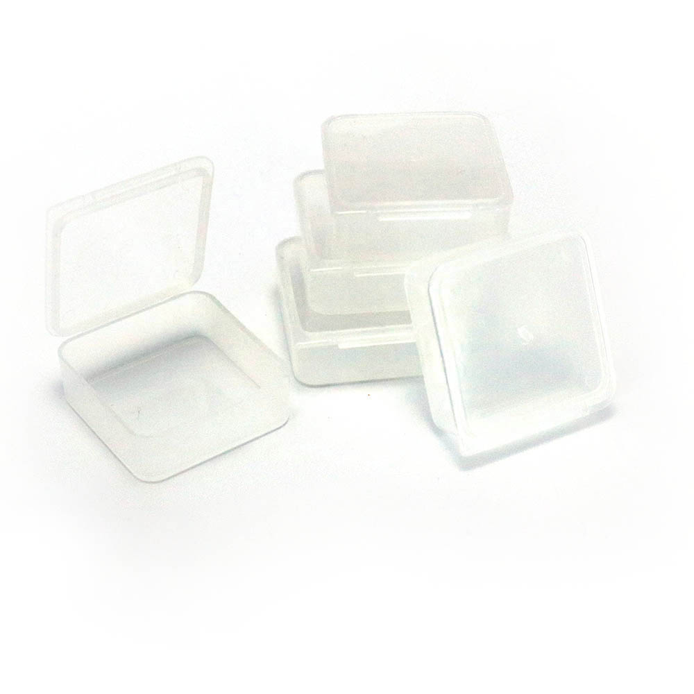 Five Square Hinged Rigid Plastic Containers 45mm Square x 13mm Deep