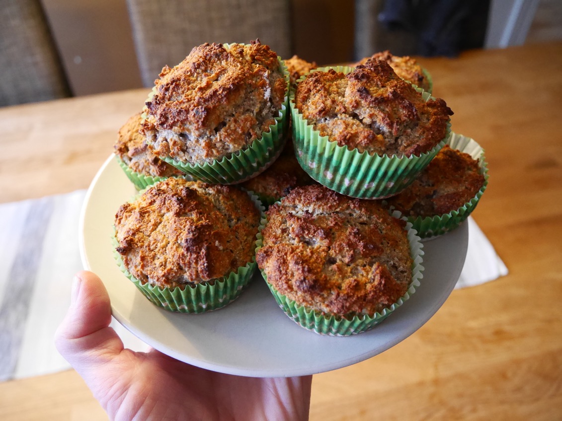 Mellanmålsfavorit, bananmuffins, nyttiga muffins utan tillsatt socker