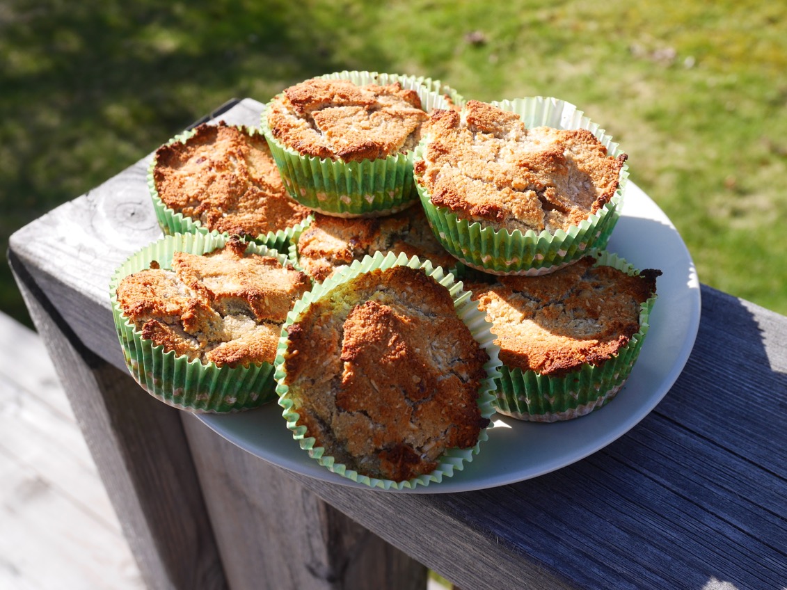 Nyttiga banan och jordnötsmuffins, nyttiga glutenfria muffins