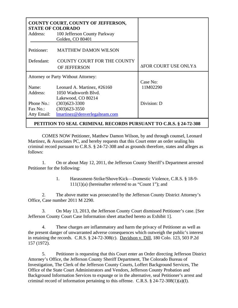 Petition to Seal Criminal Record Attorney Docs