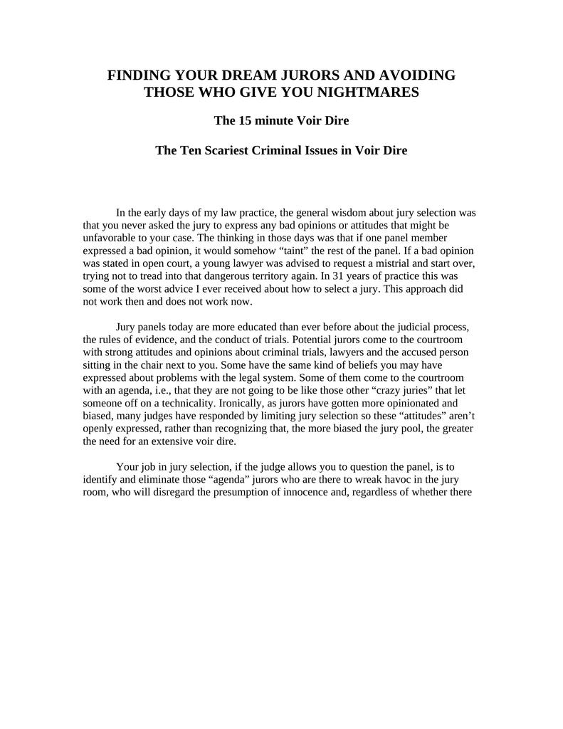 15Minute Voir Dire Sample Questions Attorney Docs