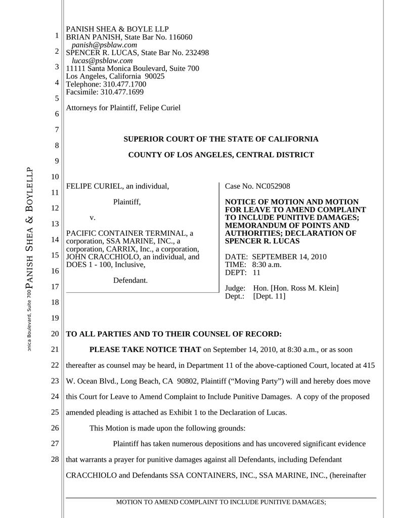 Punitive Damages, Motion for Leave to Amend to Add Attorney Docs