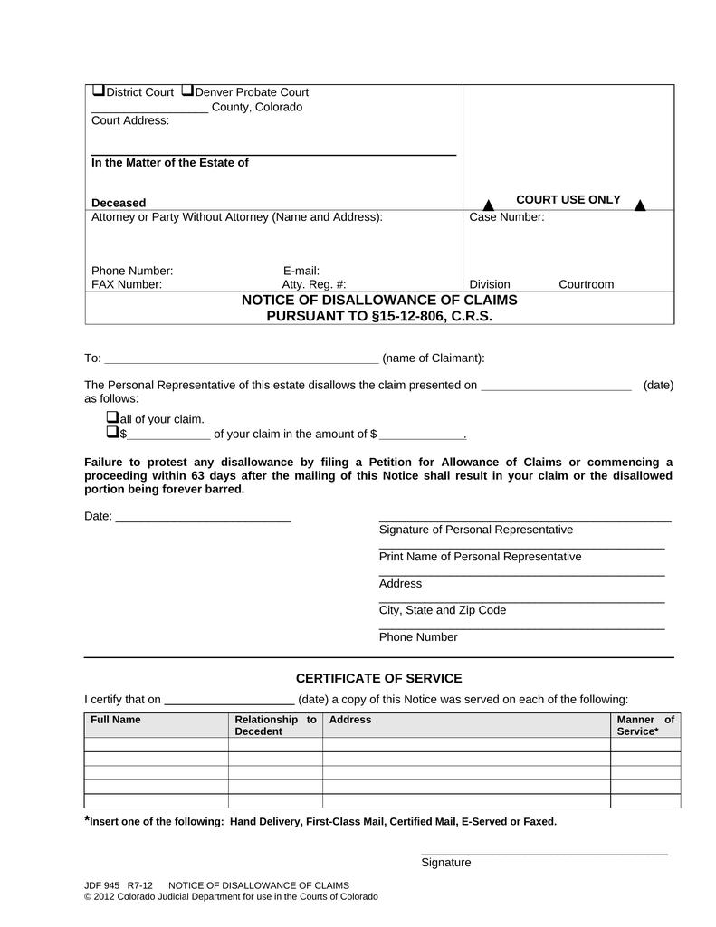 Notice of Disallowance of Claims Attorney Docs