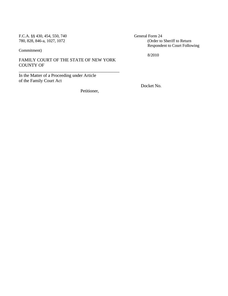 Order to Sheriff to Return Respondent to Court Following Commitment