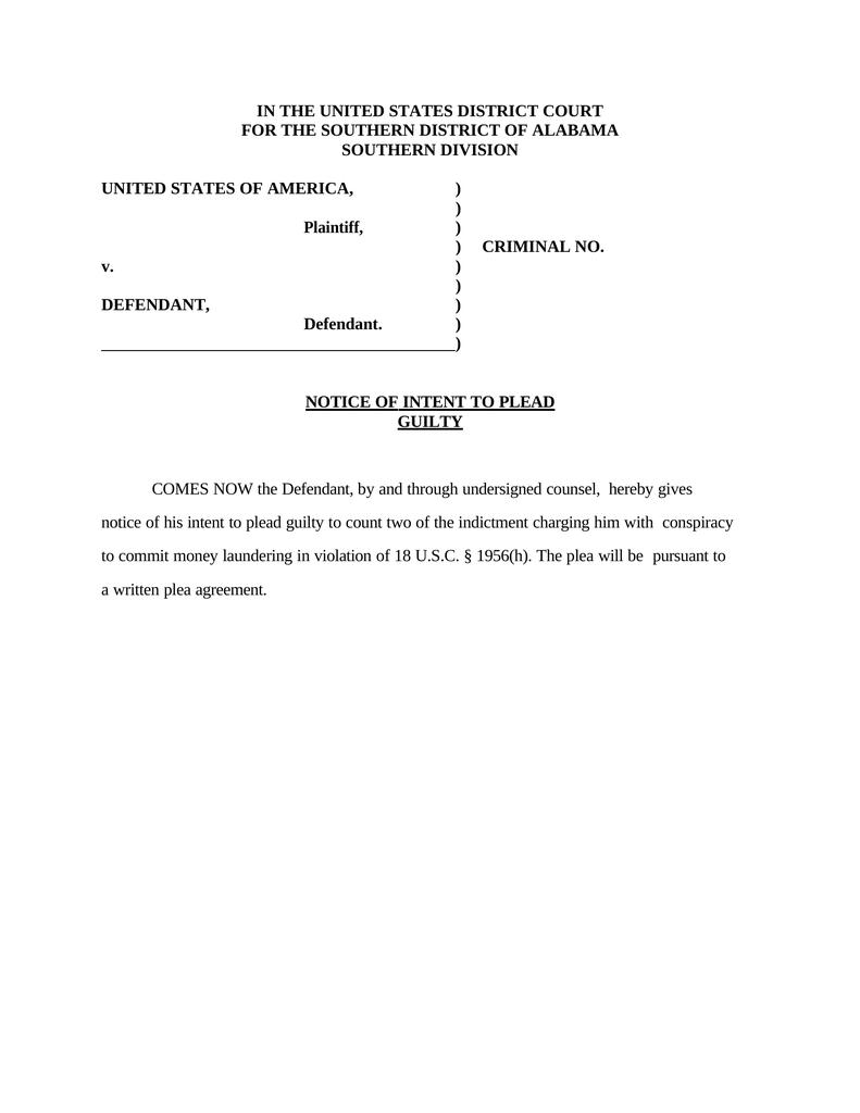 Notice of Intent to Plead Guilty Attorney Docs