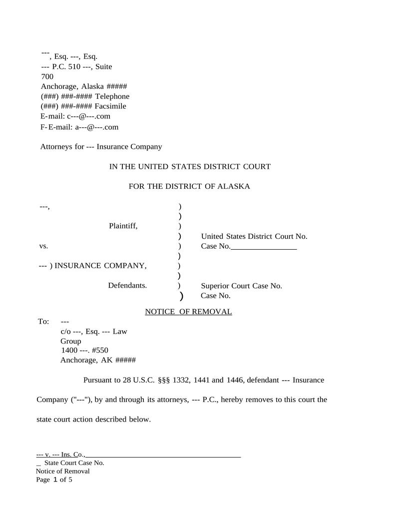 Notice of Removal for Diversity Attorney Docs