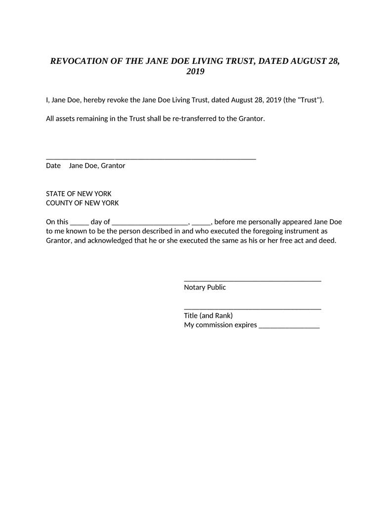 Living Trust RevocationNew York Attorney Docs