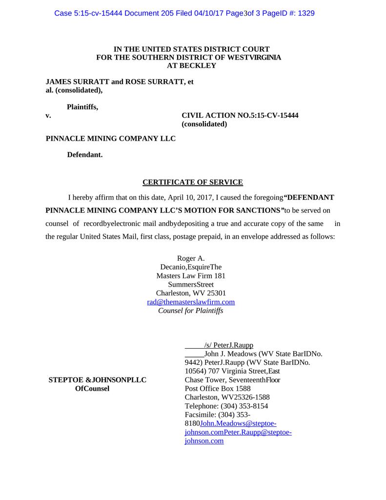 Defendant Mining Company Motion for Sanctions West Virginia Civil Law