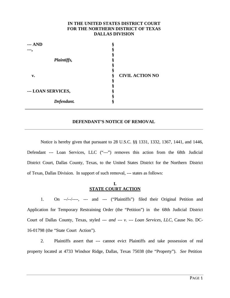 Notice of Removal to Federal Court Attorney Docs