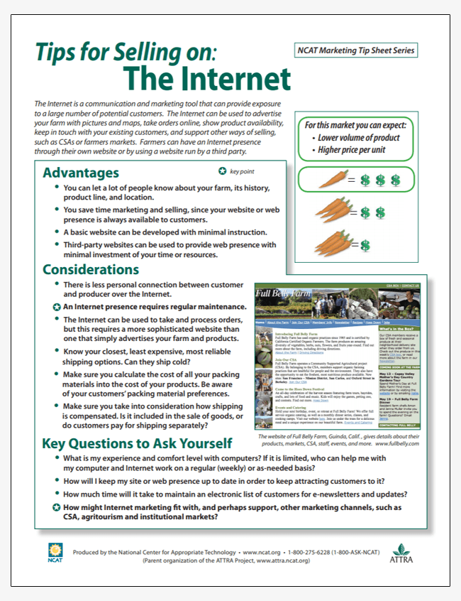 Tips for Selling on the ATTRA Sustainable Agriculture Project