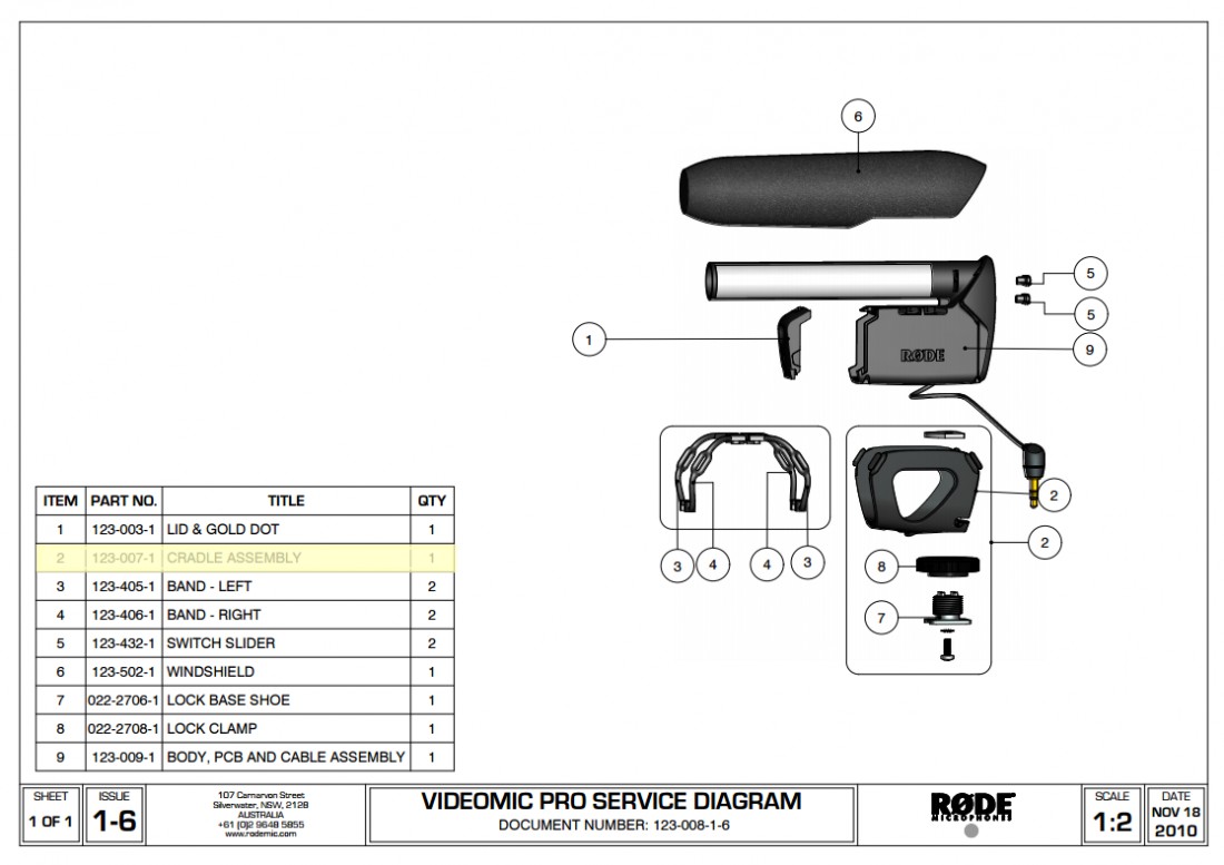 Rode Cradle Assembly Spare parts (VideoMic Pro)