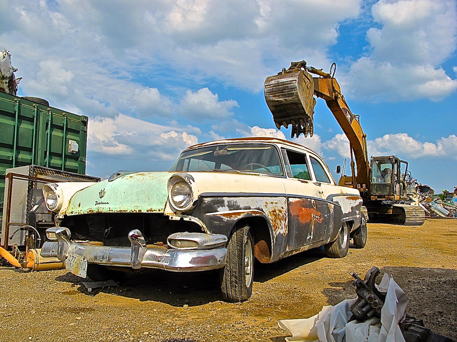 Friend or Foe? Vulnerable 1956 Ford at Wrecking Yard in S. Austin ATX