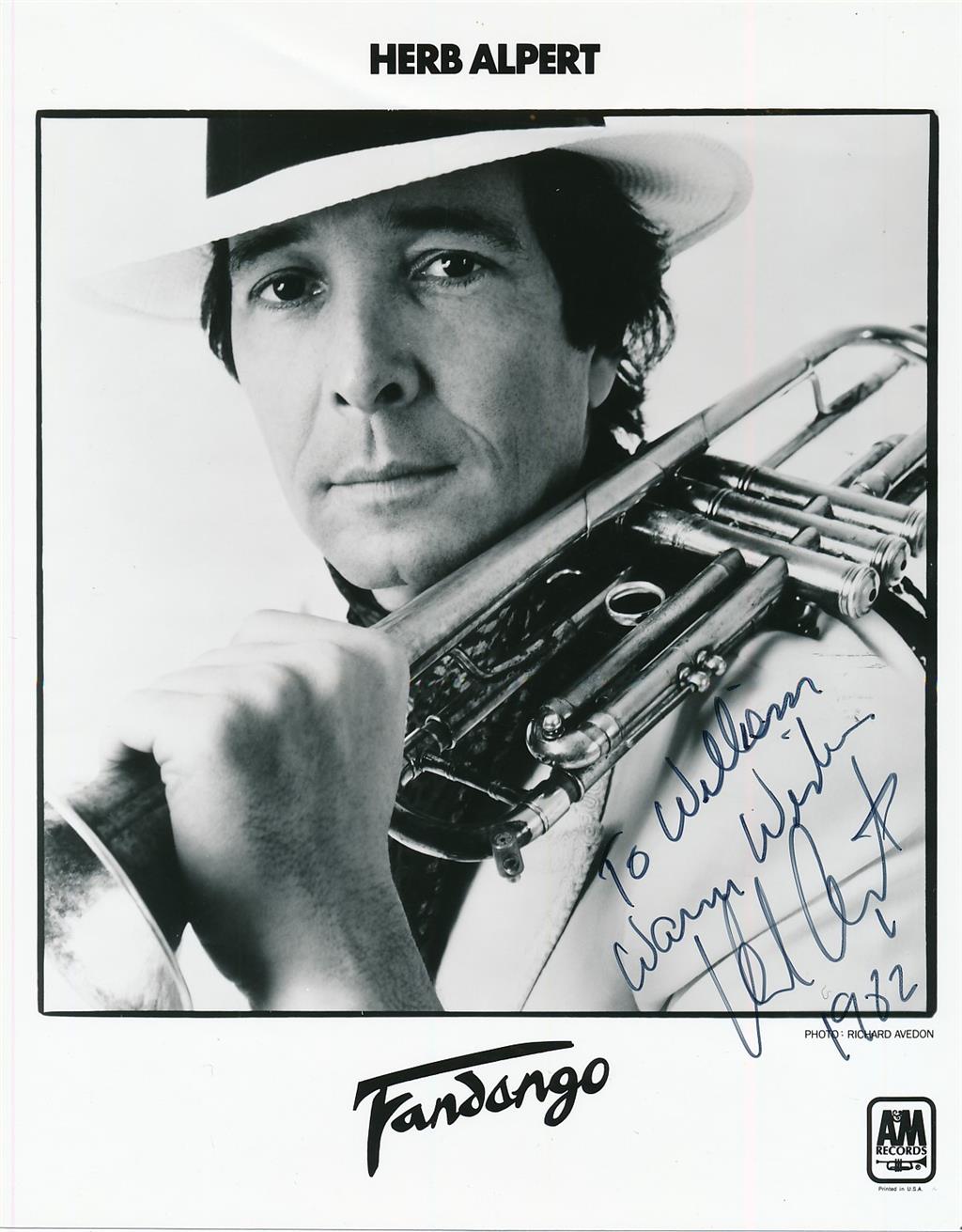 Todd Mueller Autographs Herb Alpert Signed B&W Photograph