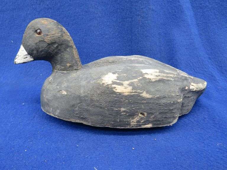 Wooden Coot decoy with glass eyes AAA Auction and Realty